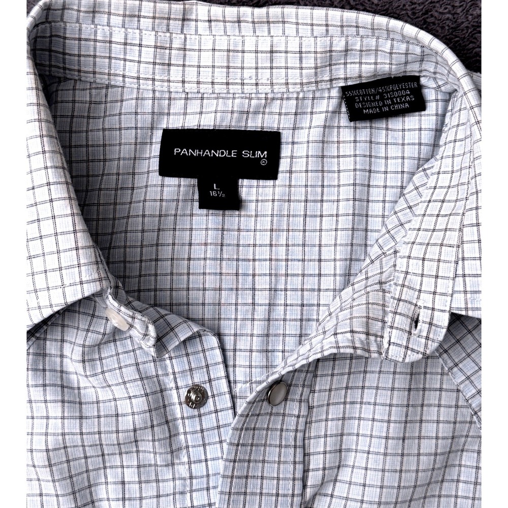 Panhandle Slim Western Snap Shirt Short Sleeve Blue White Grid Size Large - Picture 4 of 6
